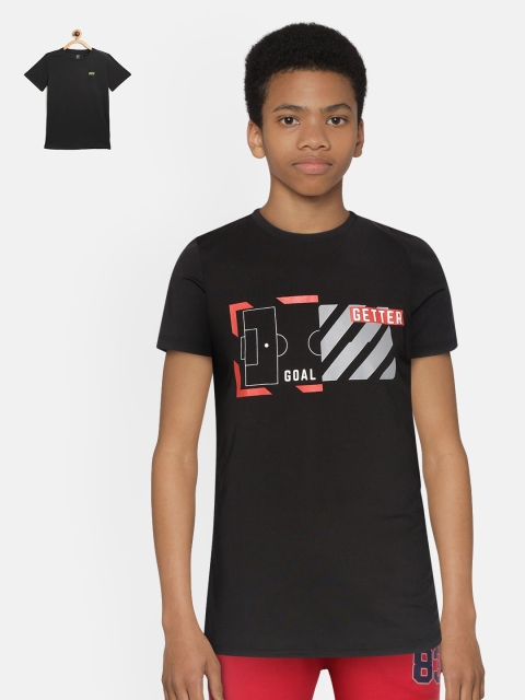 

HRX By Hrithik Roshan U-17 Boys Pack of 2 Printed Rapid-Dry Antimicrobial T-shirts, Black