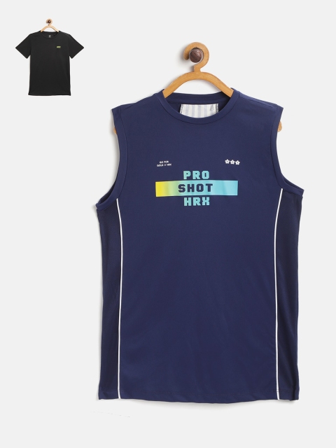 

HRX By Hrithik Roshan U-17 Boys Pack of 2 Printed Rapid-Dry T-shirts, Navy blue