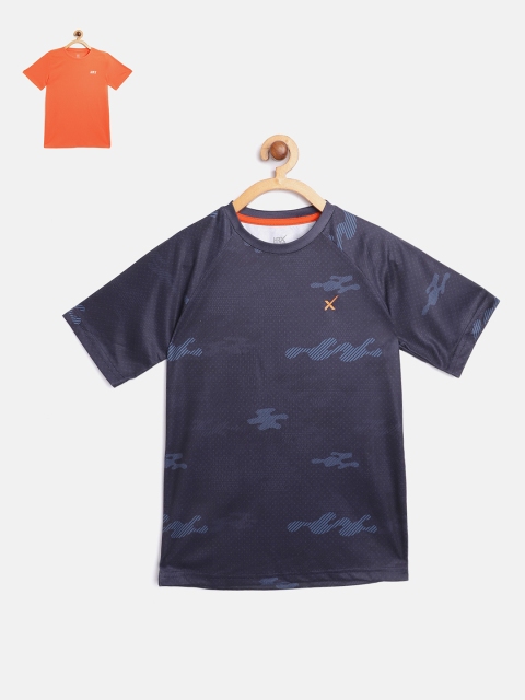 

HRX By Hrithik Roshan U-17 Boys Set Of Rapid-Dry Antimicrobial T-shirt, Navy blue