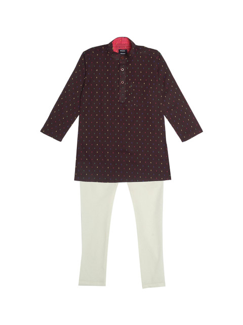 

NEUDIS Boys Brown & Off-White Printed Regular Pure Cotton Kurta With Pyjamas