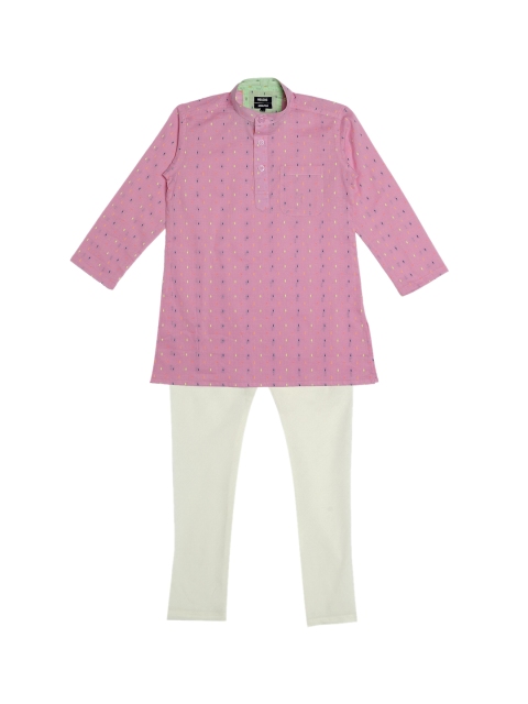 

NEUDIS Boys Pink Printed Regular Pure Cotton Kurta with Churidar