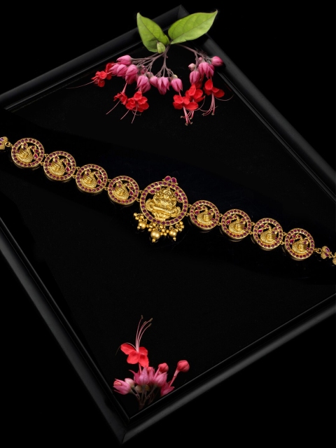 

Alankruthi Gold-Plated Pink Stone-Studded & Beaded Handcrafted Kamarbandh