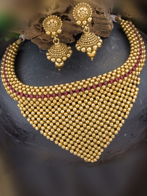 

Alankruthi Gold-Plated Pink Beaded Temple Jewellery Set