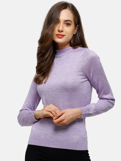 

98 Degree North Women Purple Solid Pure Cotton Pullover Sweater