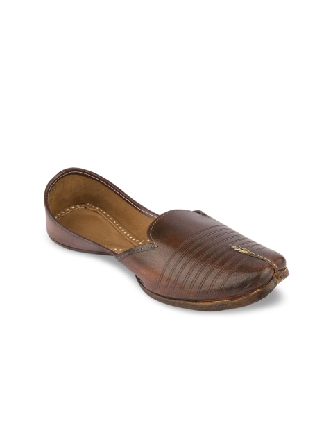 

Hulya Men Brown-Coloured Striped Handcrafted Mojaris