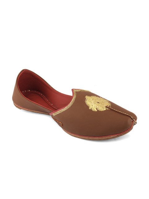 

Hulya Men Brown Woven Design Leather Mojaris
