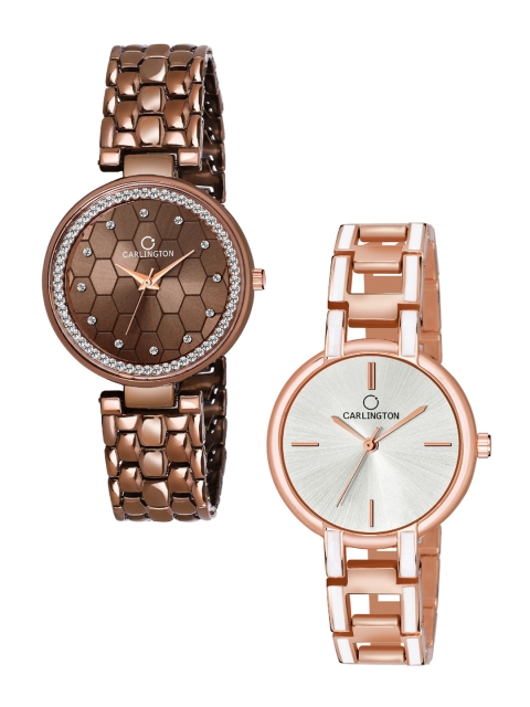 

CARLINGTON Women Set Of 2 Bracelet Style Straps Analogue Watch Combo Hexa Brown