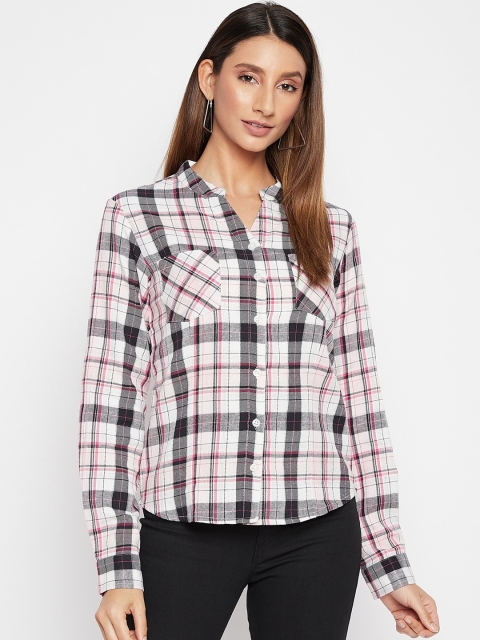 

PURYS Women White Tartan Checks Opaque Checked Casual Shirt