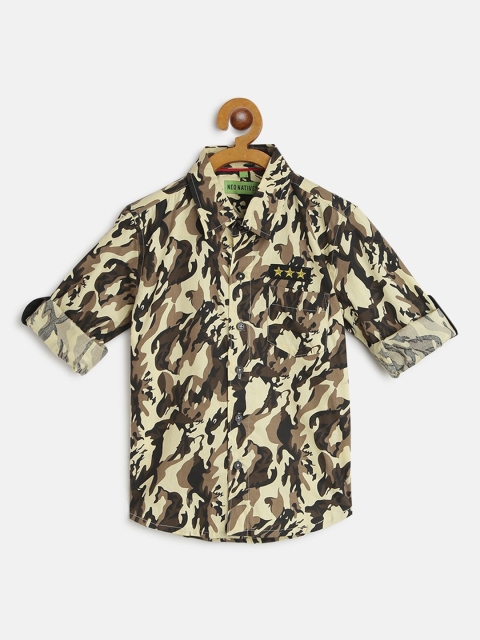 

NEO NATIVES Boys Beige Camouflage Printed Comfort Casual Shirt