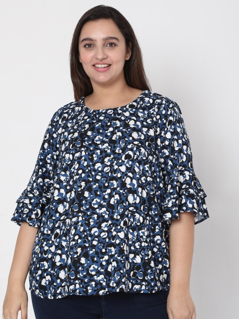 

Vero Moda Woman Blue Floral Plus Size A-Line Top