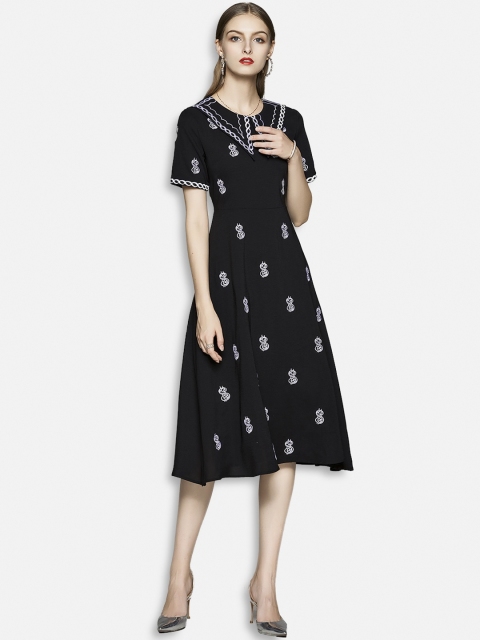 

JC Collection Women Black Ethnic Motifs Embroidered Midi Dress