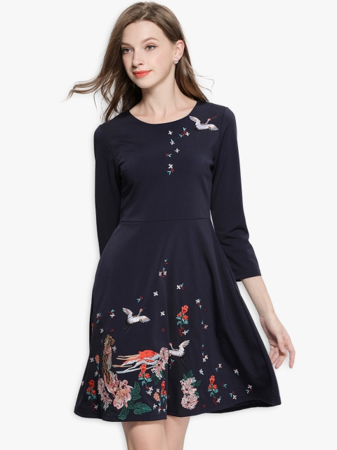 

JC Collection Blue & White Embellished Embroidered Dress