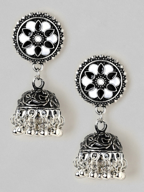 

Anouk Silver-Toned & Black Oxidized Classic Jhumkas Earrings