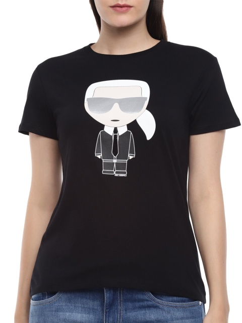 

Karl Lagerfeld Women Black Printed Applique T-shirt