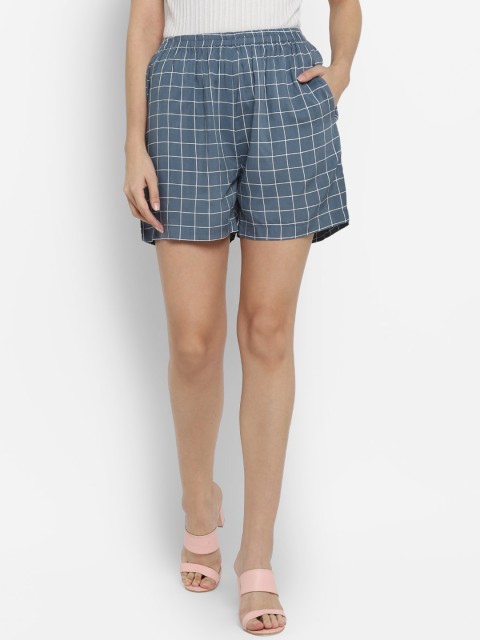 

FOSH Women Grey Checked Regular Shorts