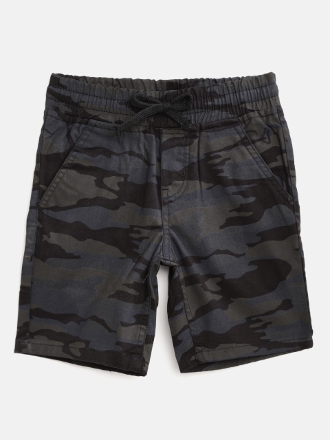 

Gini and Jony Boys Charcoal Grey & Blue Cotton Camouflage Print Mid-Rise Shorts