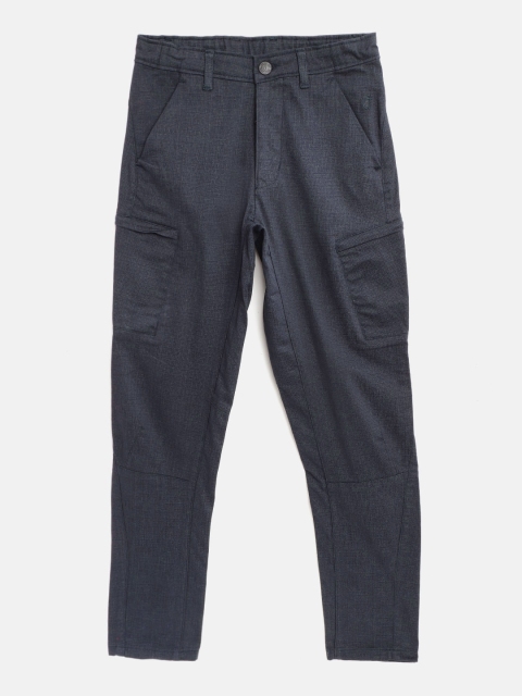 

Gini and Jony Boys Navy Blue Solid Cotton Mid-Rise Plain Flat-Front Regular Trousers