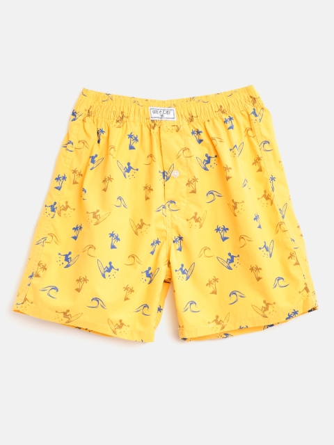 

Gini and Jony Boys Yellow & Navy Blue Pure Cotton Conversational Print Shorts