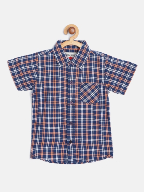 

Gini and Jony Boys Blue & Coral Orange Checked Cotton Casual Shirt