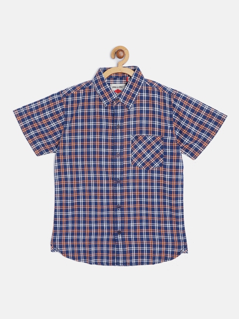 

Gini and Jony Boys Blue & Coral Orange Checked Cotton Casual Shirt