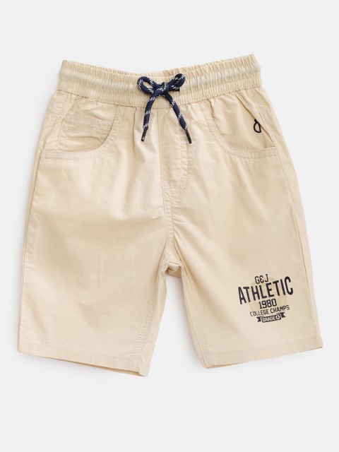 

Gini and Jony Infant Boys Beige Solid Cotton Shorts with Printed Detail