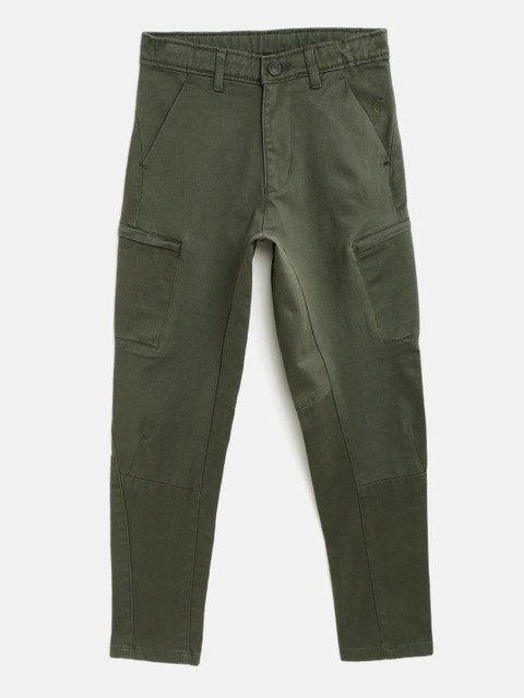 

Gini and Jony Boys Olive Green Solid Pure Cotton Mid-Rise Flat-Front Regular Trousers