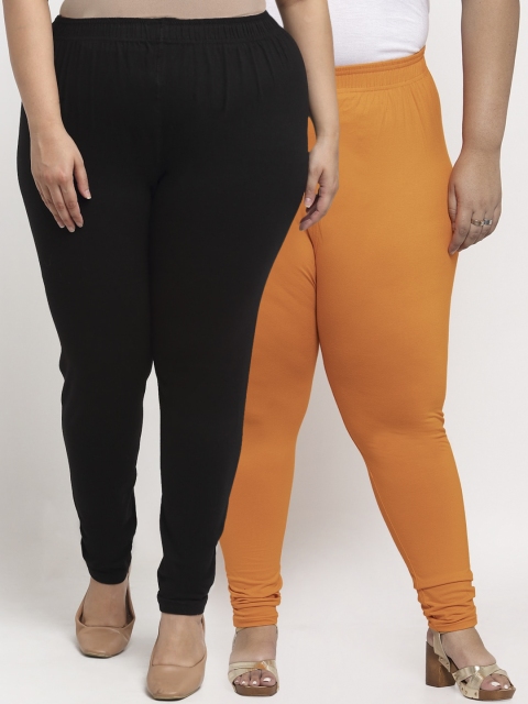 

TAG 7 PLUS Women Pack Of 2 Solid Plus Size Ankle-Length Leggings, Black