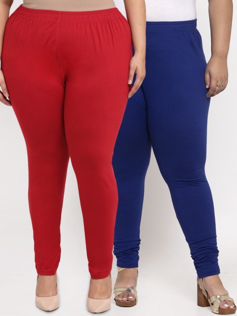 

TAG 7 PLUS Women Pack Of 2 Solid Plus Size Ankle-Length Leggings, Maroon