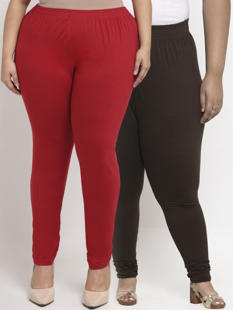

TAG 7 PLUS Women Pack Of 2 Solid Plus Size Ankle-Length Leggings, Maroon