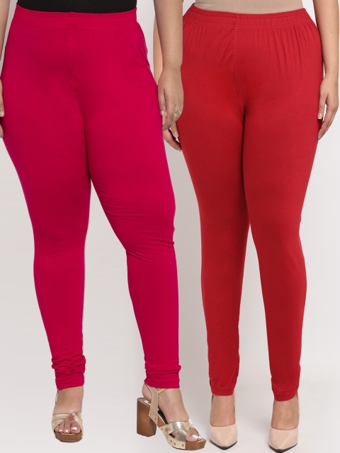 

TAG 7 PLUS Women Pack Of 2 Solid Plus Size Leggings, Red