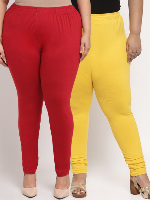 

TAG 7 PLUS Women Pack Of 2 Solid Plus Size Ankle-Length Leggings, Maroon