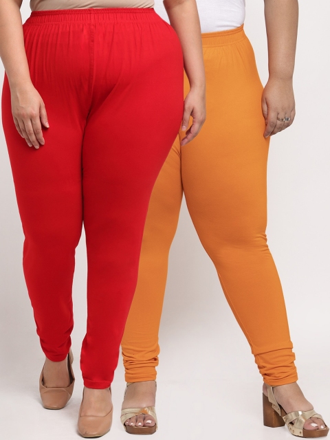 

TAG 7 PLUS Women Pack Of 2 Solid Plus Size Leggings, Red