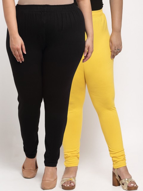 

TAG 7 PLUS Women Pack Of 2 Solid Plus Size Leggings, Black