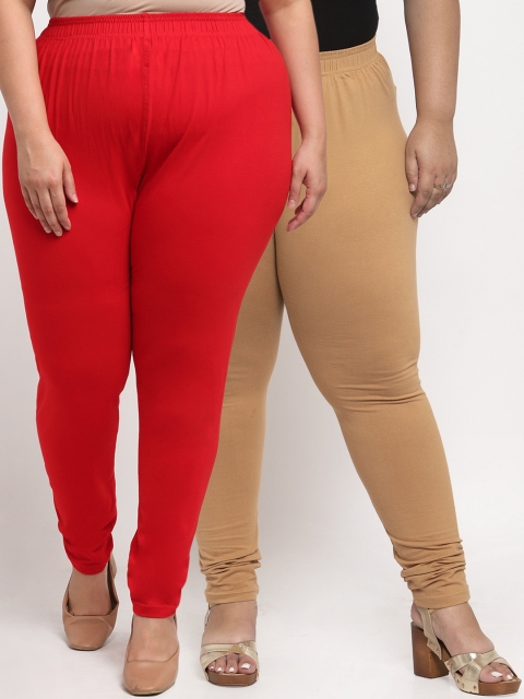 

TAG 7 PLUS Women Pack Of 2 Solid Plus Size Leggings, Red