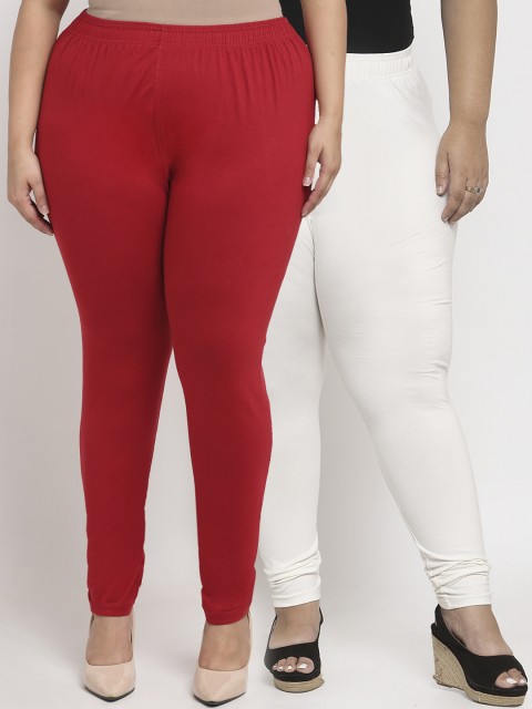 

TAG 7 PLUS Women Pack Of 2 Solid Plus Size Leggings, Maroon