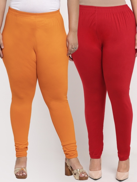 

TAG 7 PLUS Women Pack Of 2 Solid Plus Size Leggings, Maroon