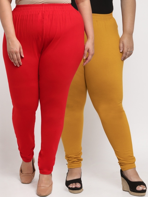 

TAG 7 PLUS Women Pack Of 2 Solid Leggings, Red
