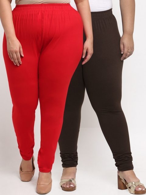 

TAG 7 PLUS Women Pack Of 2 Solid Plus Size Leggings, Red