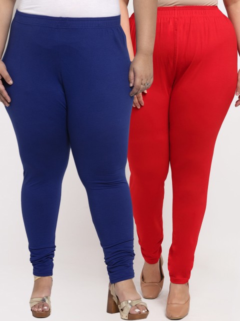 

TAG 7 PLUS Women Pack Of 2 Solid Plus Size Leggings, Red