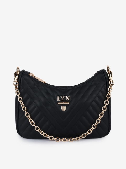 

LYN Black-Coloured PU Structured Handbag With Quilted Detailing