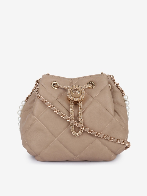 

LYN Woman Beige PU Bucket Quilted Sling Bag