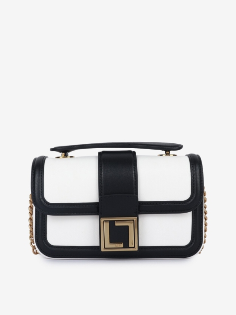 

LYN White Colourblocked PU Swagger Sling Bag