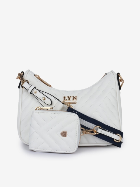 

LYN White Textured PU Structured Sling Bag with Quilted