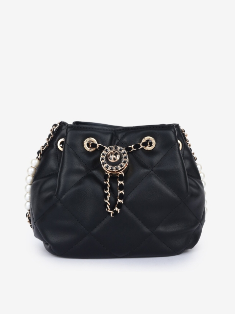 

LYN Black & Gold Quilted PU Structured Handbag With Embellished Detailing