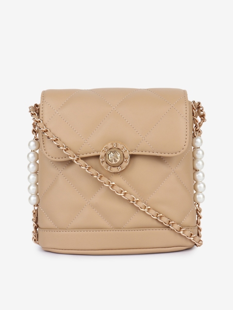 

LYN Beige PU Structured Sling Bag with Quilted