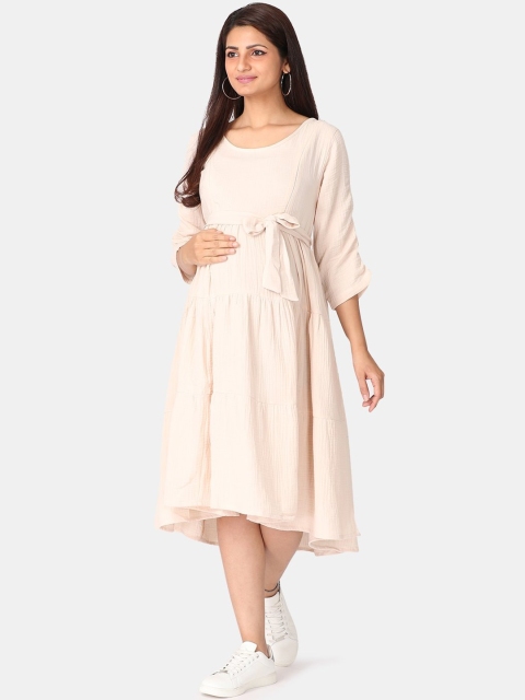 

The Mom Store Cream-Coloured Cotton Maternity Midi Dress