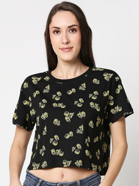 

Bewakoof Woman Black Burger Boxy Crop Top