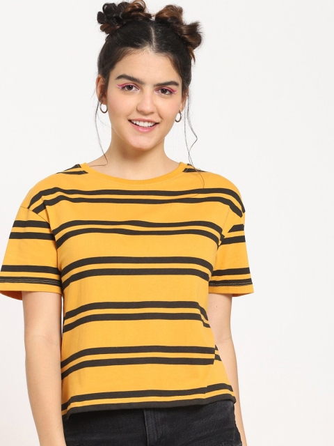 

Bewakoof Women Yellow Striped Regular Top