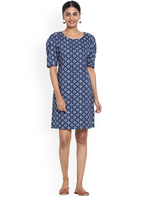 

Bewakoof Blue Floral A-Line Dress