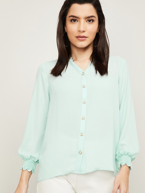 

Bossini Women Green Mandarin Collar Shirt Style Top